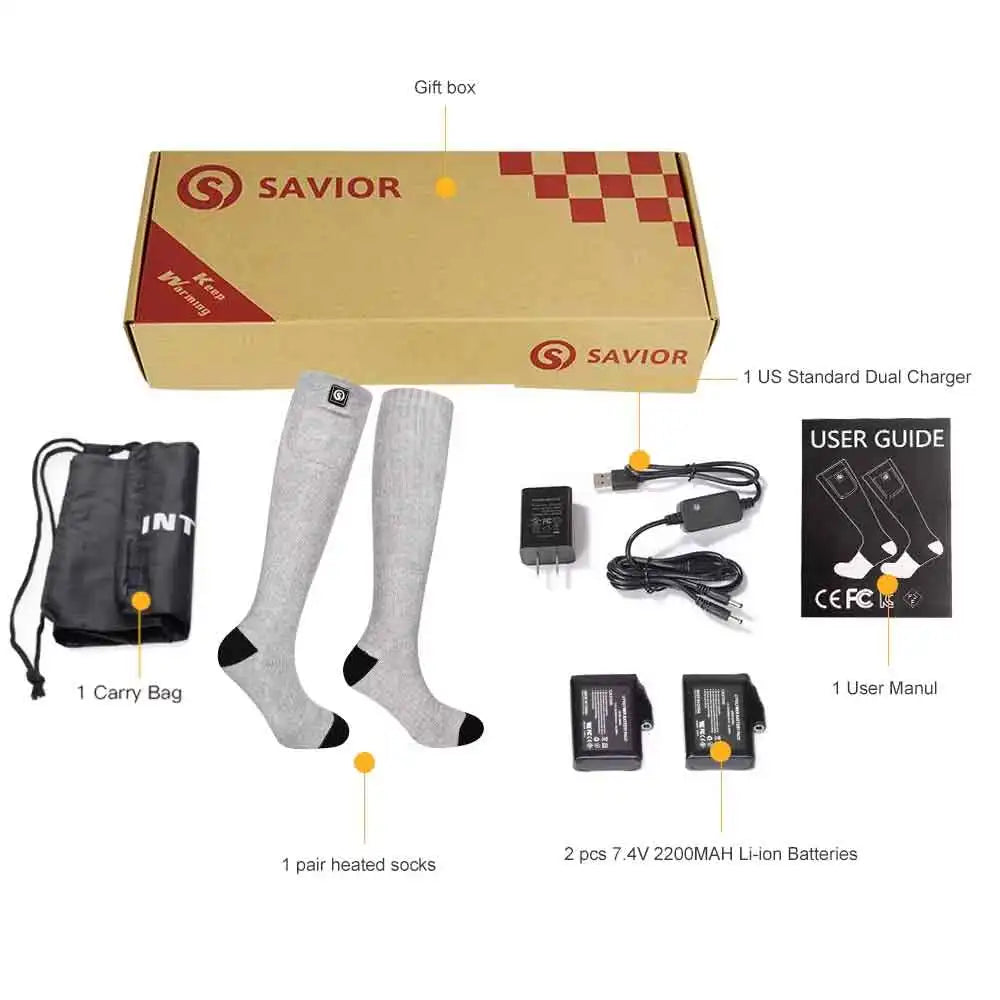 Savior Rechargeable Heated Thermal Socks For Winter Outdoor Comfort