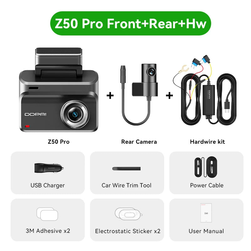 DDpai Z50 Pro 4K Front Rear Dash Camera With WiFi