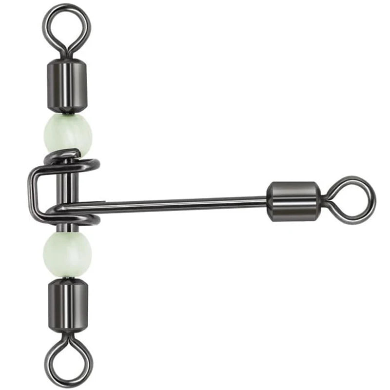 Three Way Fishing Swivels With Glow Beads and Snap Connectors