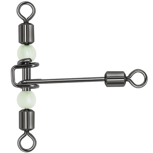 Three Way Fishing Swivels With Glow Beads and Snap Connectors