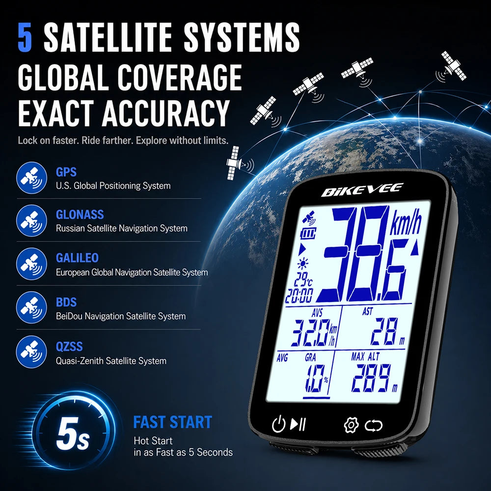 Bikevee Wireless GPS Bicycle Computer With Speedometer Odometer And Bluetooth