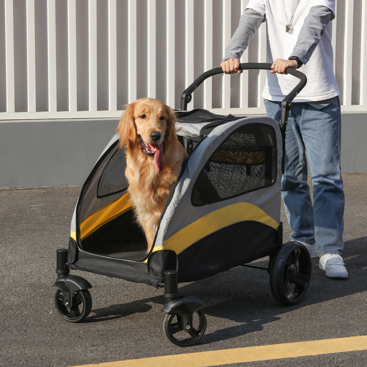 Foldable Portable Dog Stroller With 4 Wheels Breathable Pet Carrier