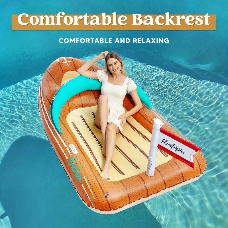 JOYFY Giant Inflatable Boat Pool Float With Cooler For Parties