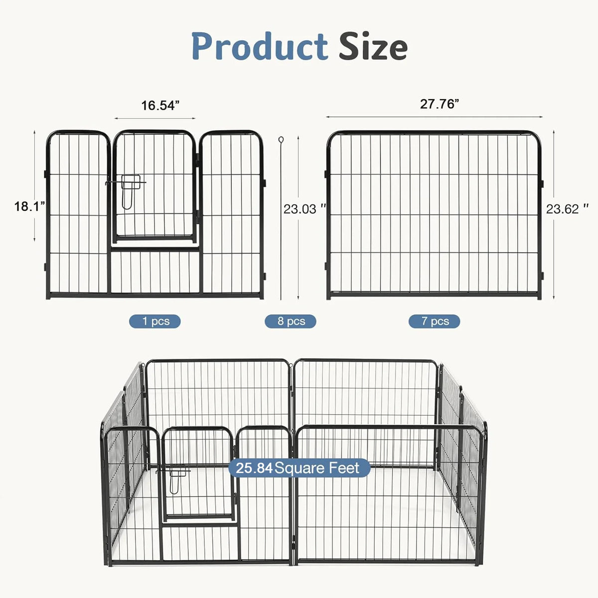 JHK Metal Foldable Dog Playpen Fence for Indoor Outdoor Exercise
