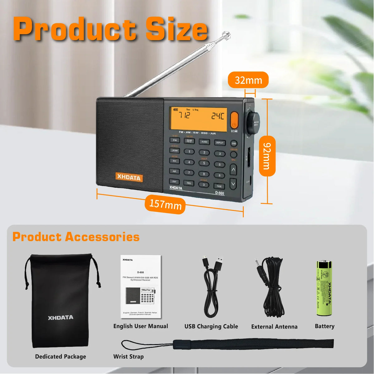 XHDATA D-808 Portable AM FM SW Radio With SSB RDS Receiver