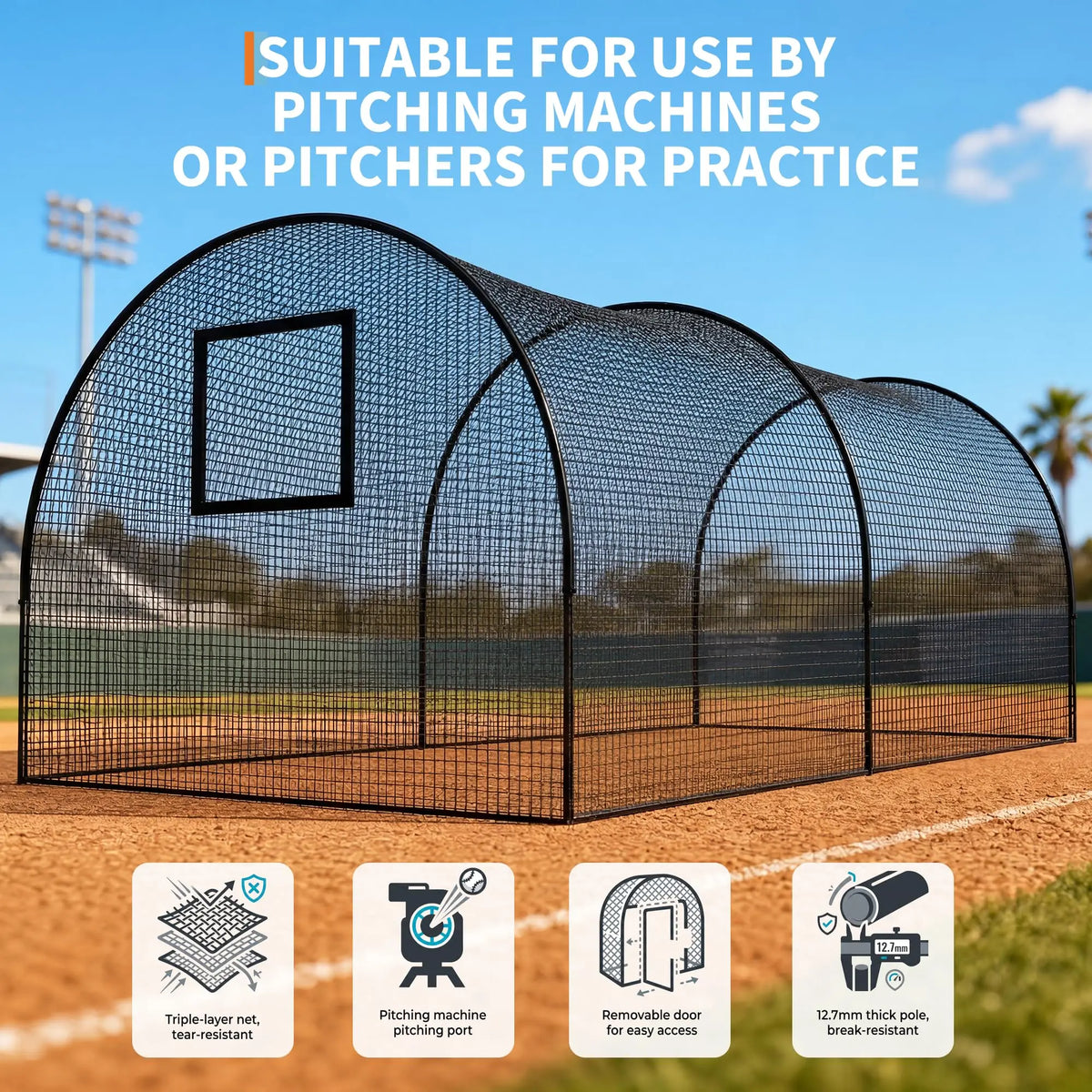 HiMISS Baseball Batting Cage With Frame And Net For Practice