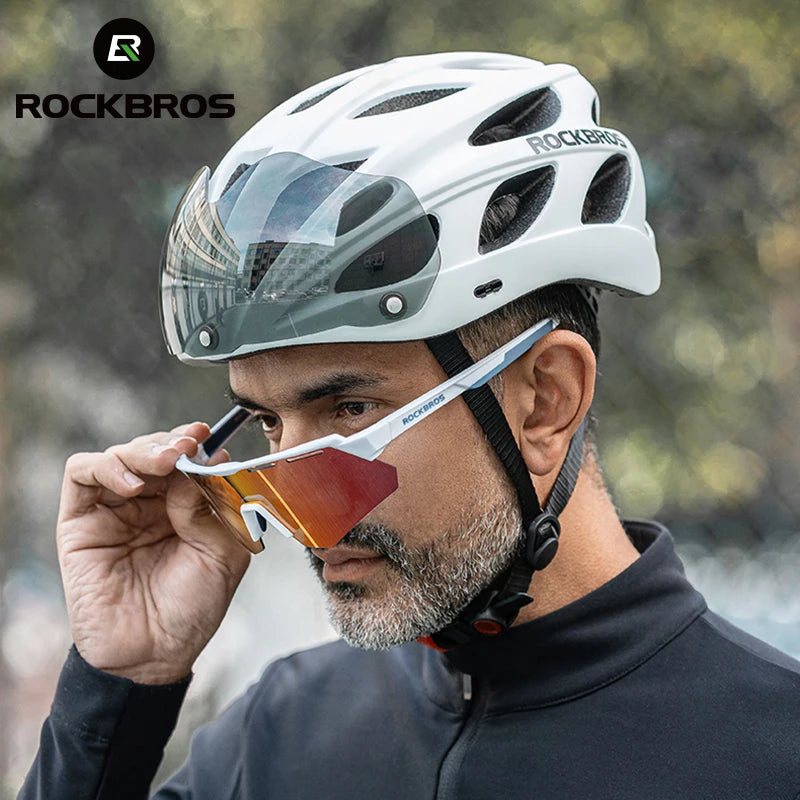 ROCKBROS Lightweight Cycling Helmet With Integrated Goggles For Adults