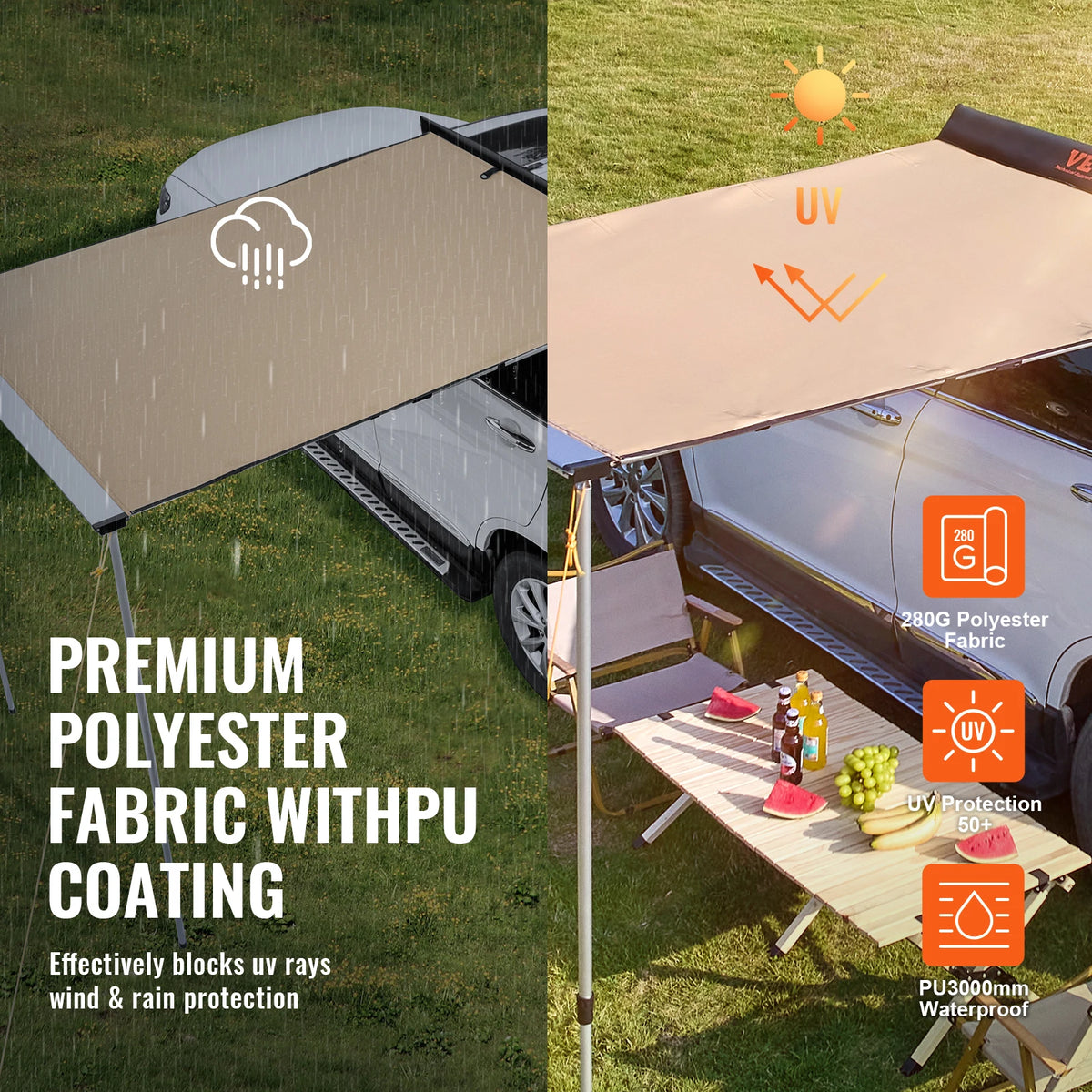 SucceBuy Retractable Vehicle Side Awning With Waterproof Storage Bag