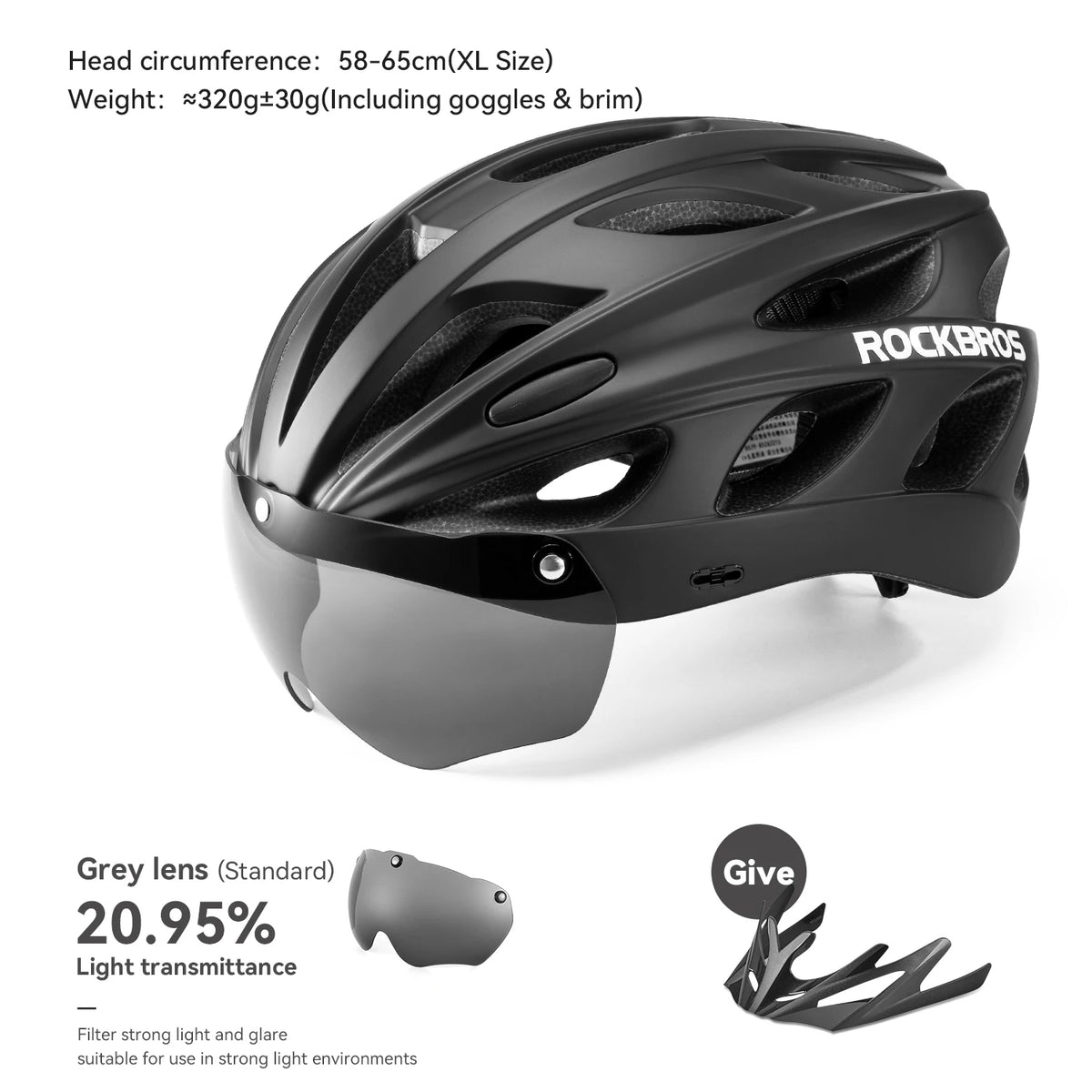 ROCKBROS Lightweight Cycling Helmet With Integrated Goggles For Adults