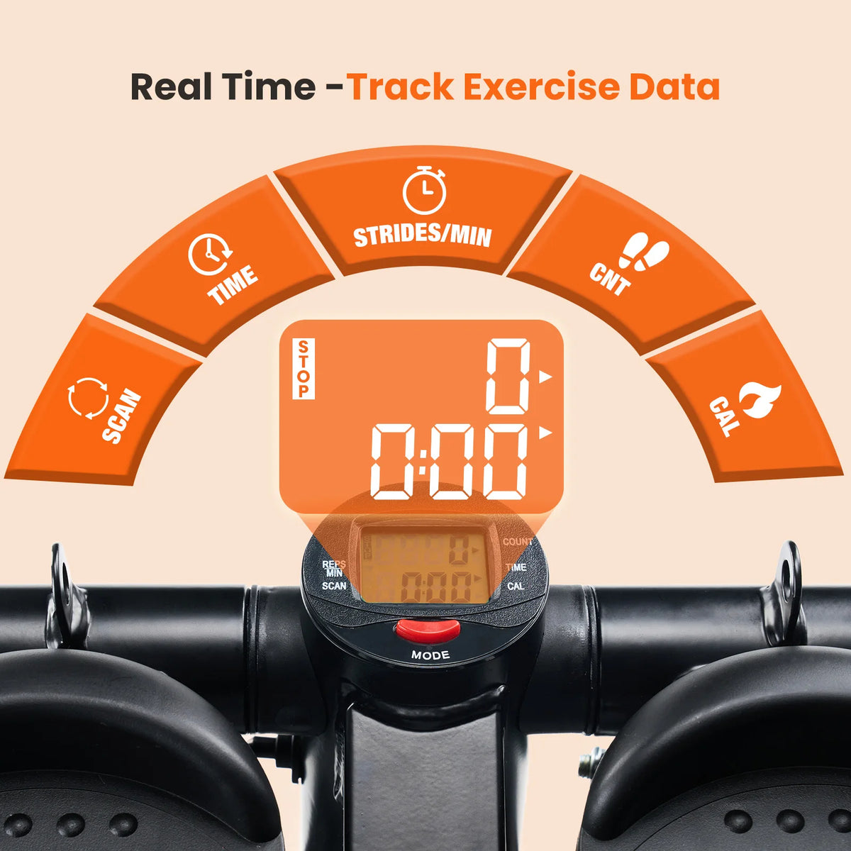 Mini Stepper With Resistance Bands And LCD Monitor For Home Cardio