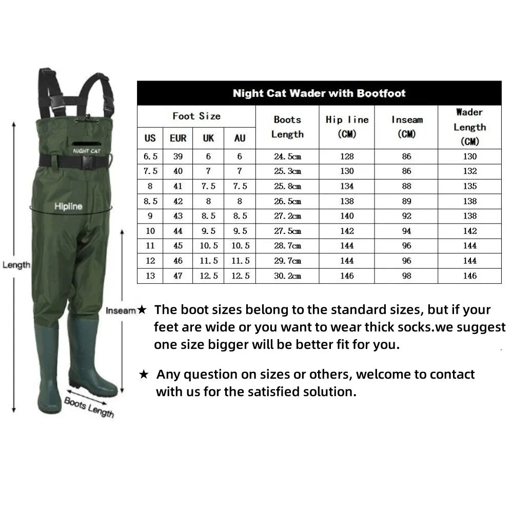 Night Cat Waterproof Breathable Chest Waders With Boots For Fishing