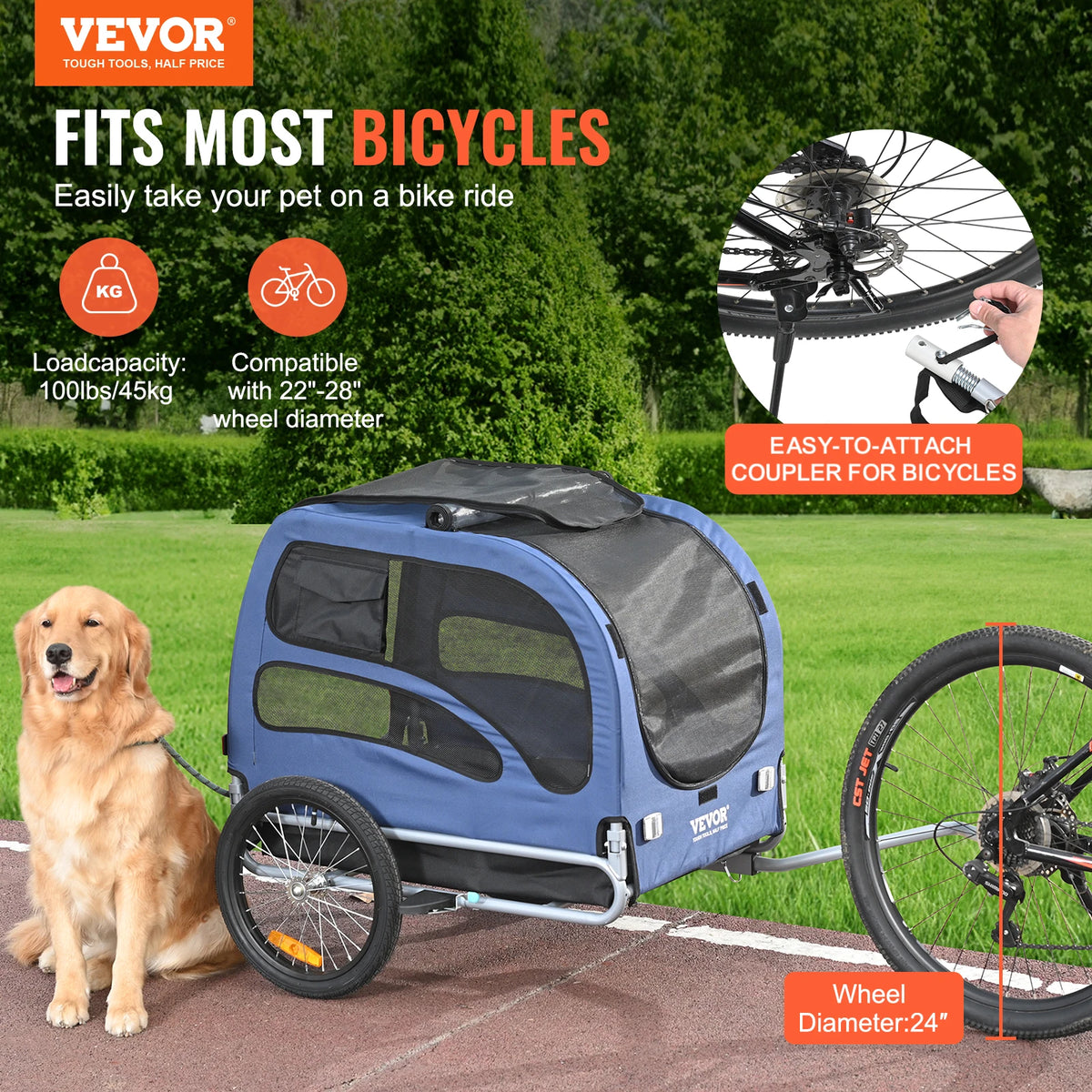 Foldable Pet Bicycle Trailer And Portable Dog Cart Carrier