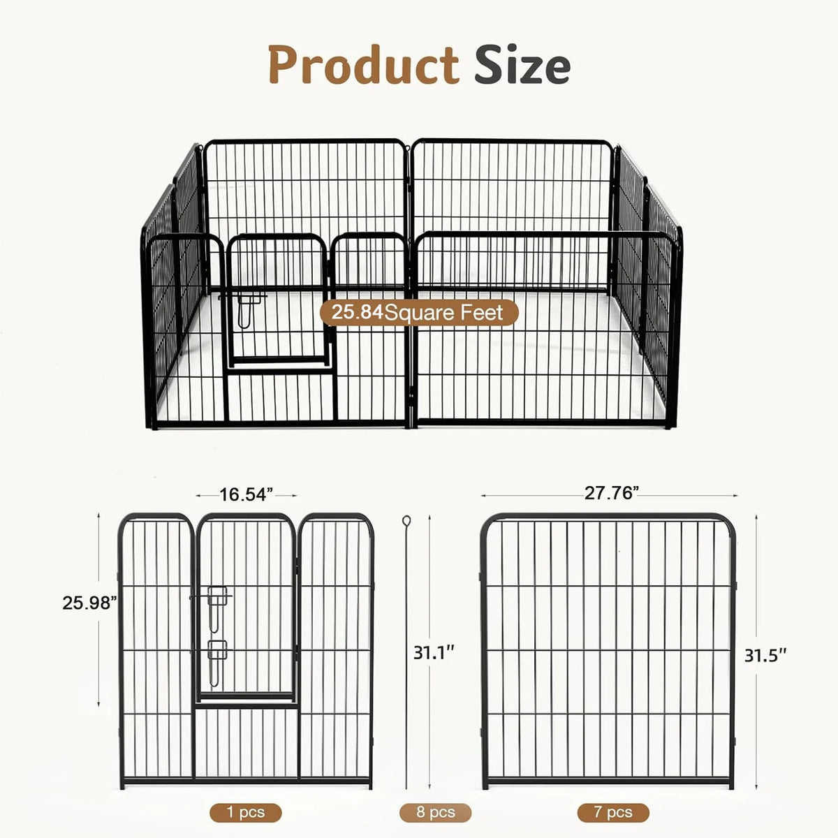 JHK Metal Foldable Dog Playpen Fence for Indoor Outdoor Exercise