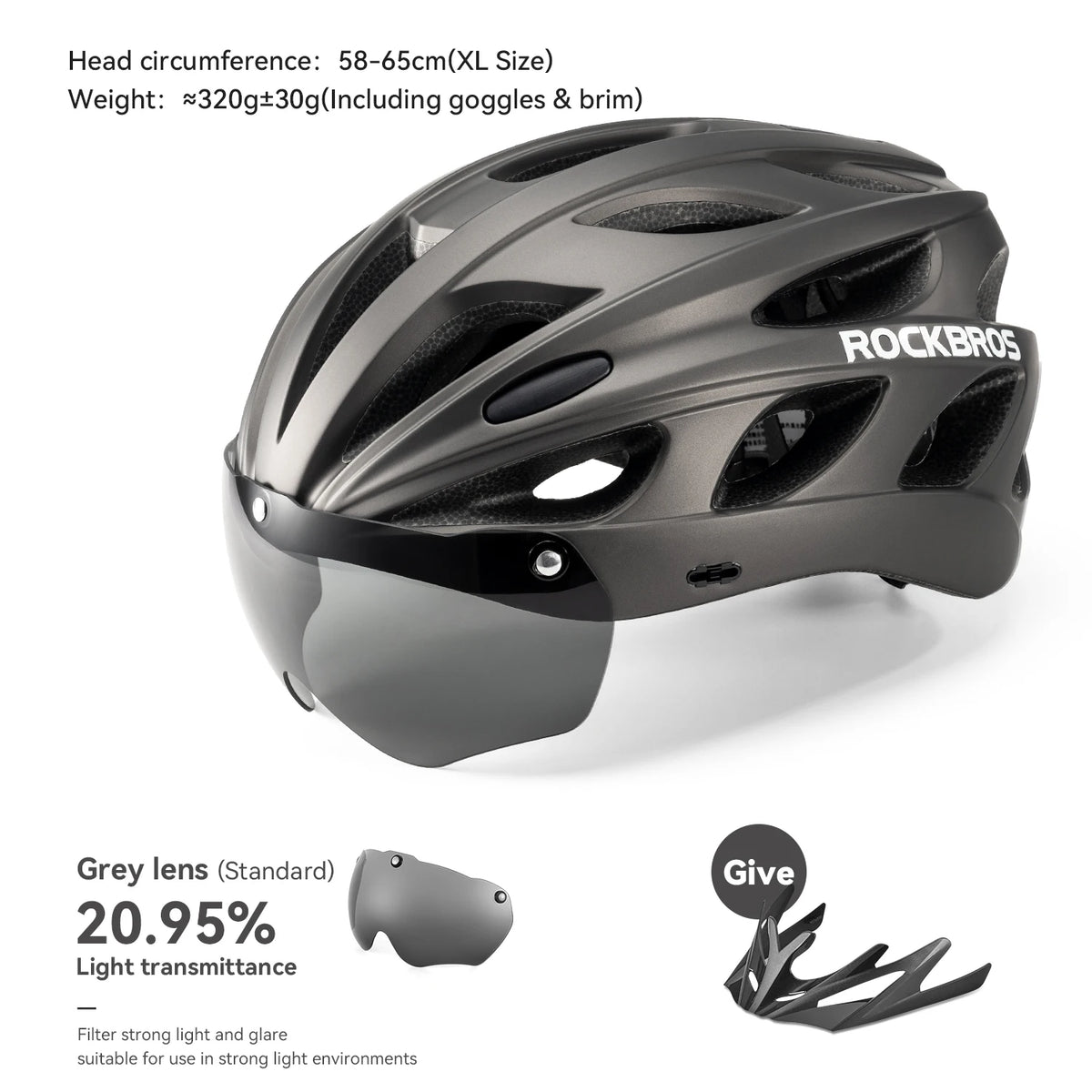 ROCKBROS Lightweight Cycling Helmet With Integrated Goggles For Adults