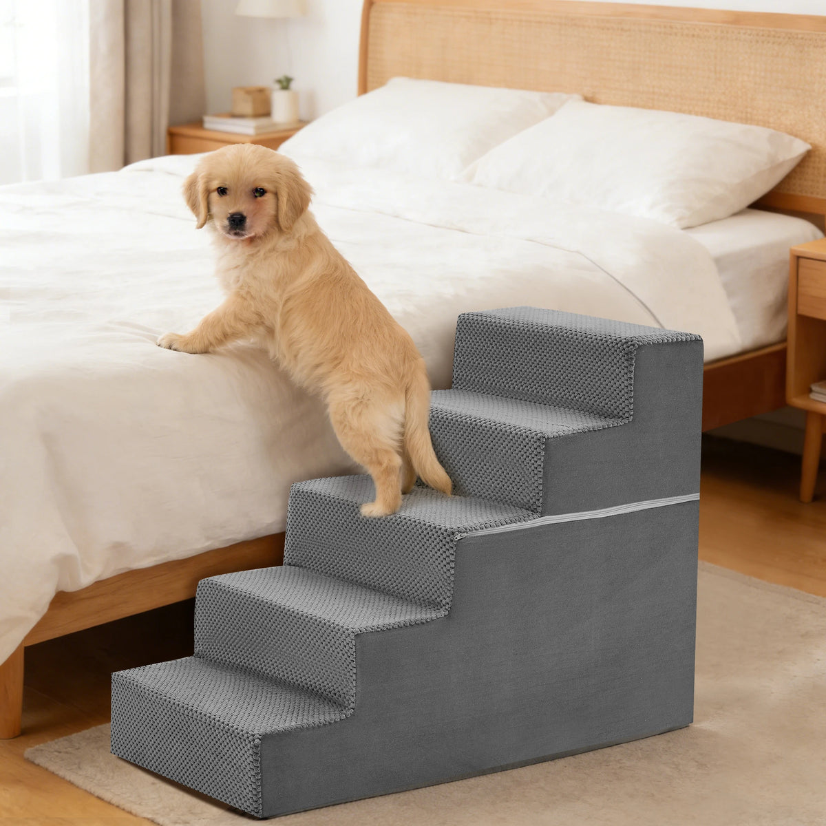 Curved Foam Dog Stairs With Non Slip Steps For Pets