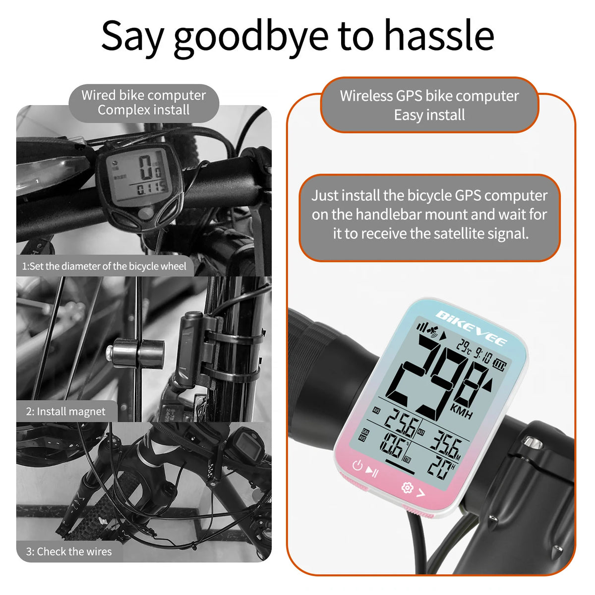 Bikevee Wireless GPS Bike Computer With Rechargeable LCD Display