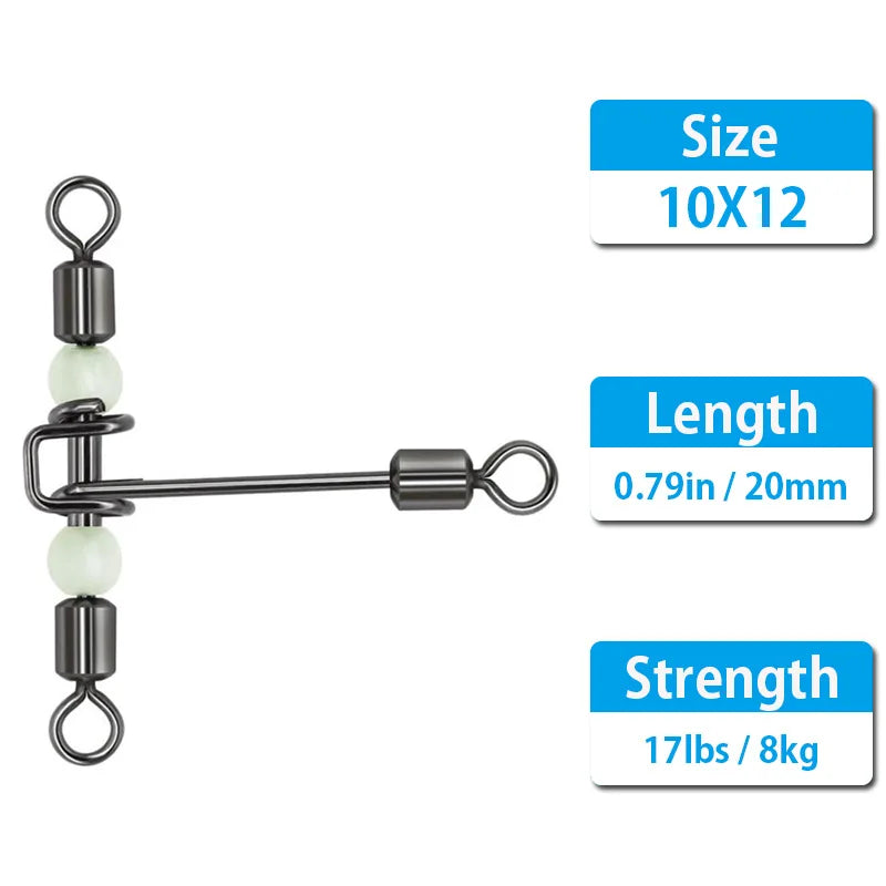 Three Way Fishing Swivels With Glow Beads and Snap Connectors