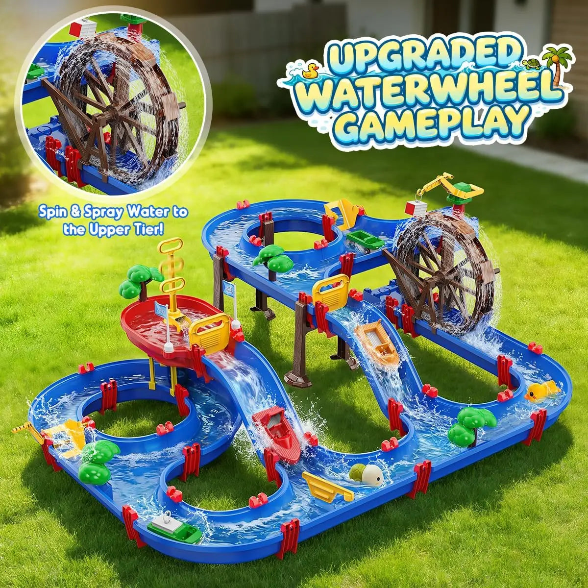 VATOS Outdoor Waterwheel Truck Water Channel Playset for Kids