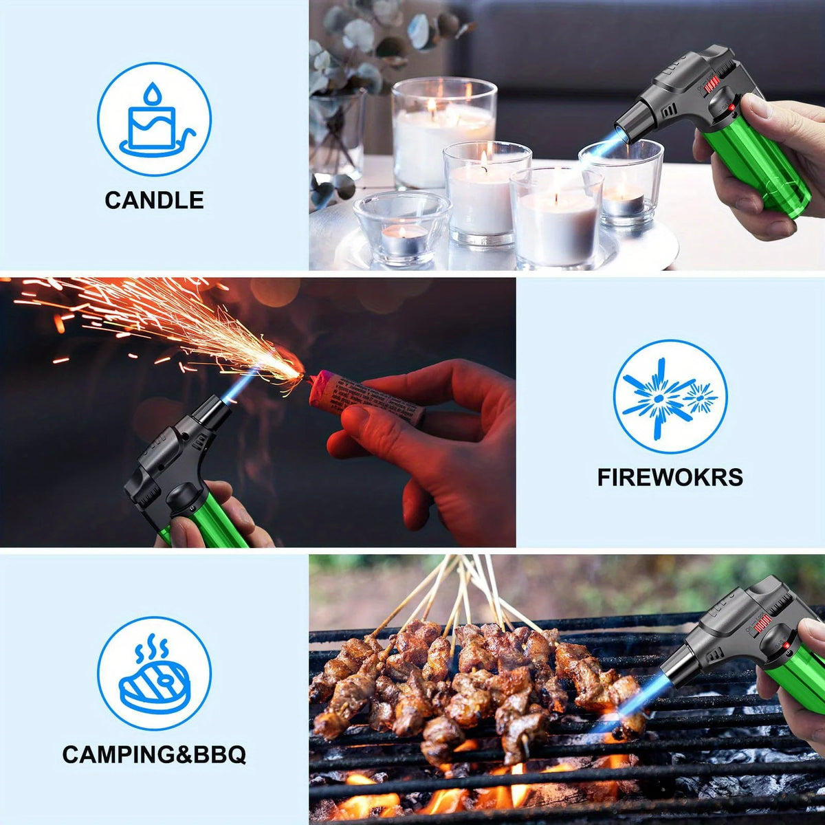 Portable Windproof Butane Torch Lighter for Outdoor Cooking