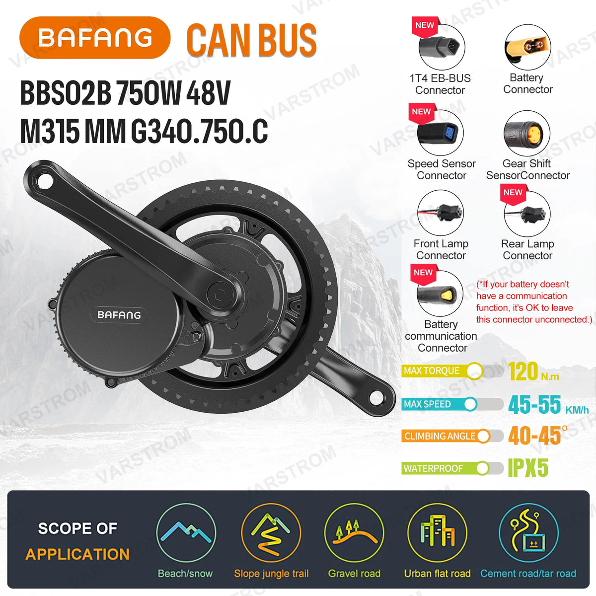 Bafang 48V 750W BBS02B Mid Drive Electric Bike Motor Kit