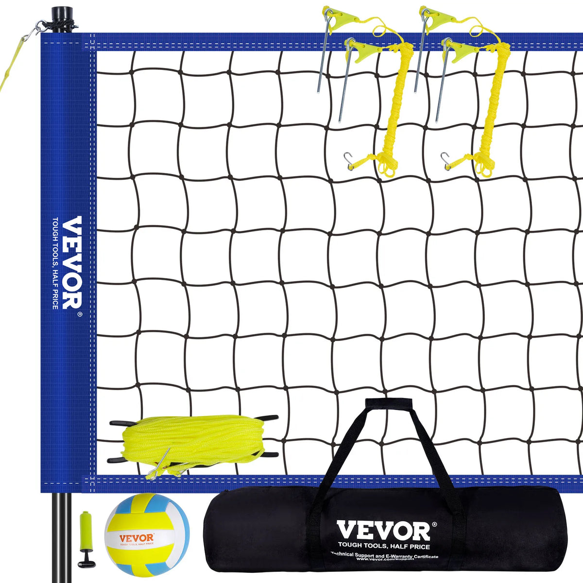 Portable Outdoor Volleyball Net System With Adjustable Steel Poles and Carrying Bag