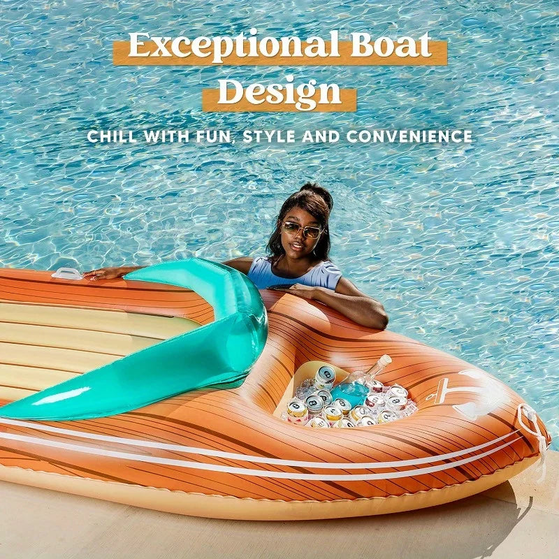 JOYFY Giant Inflatable Boat Pool Float With Cooler For Parties