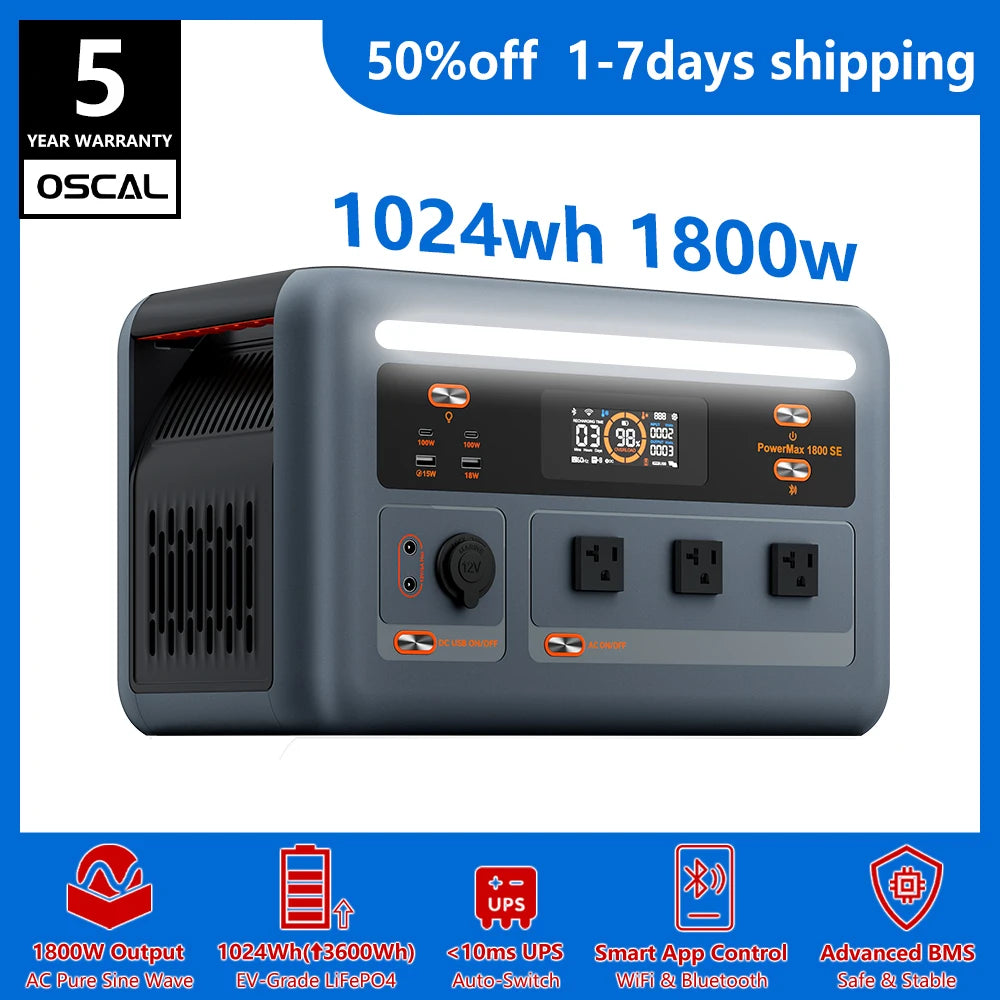 OSCAL Portable Power Station With Solar Charging And UPS Backup