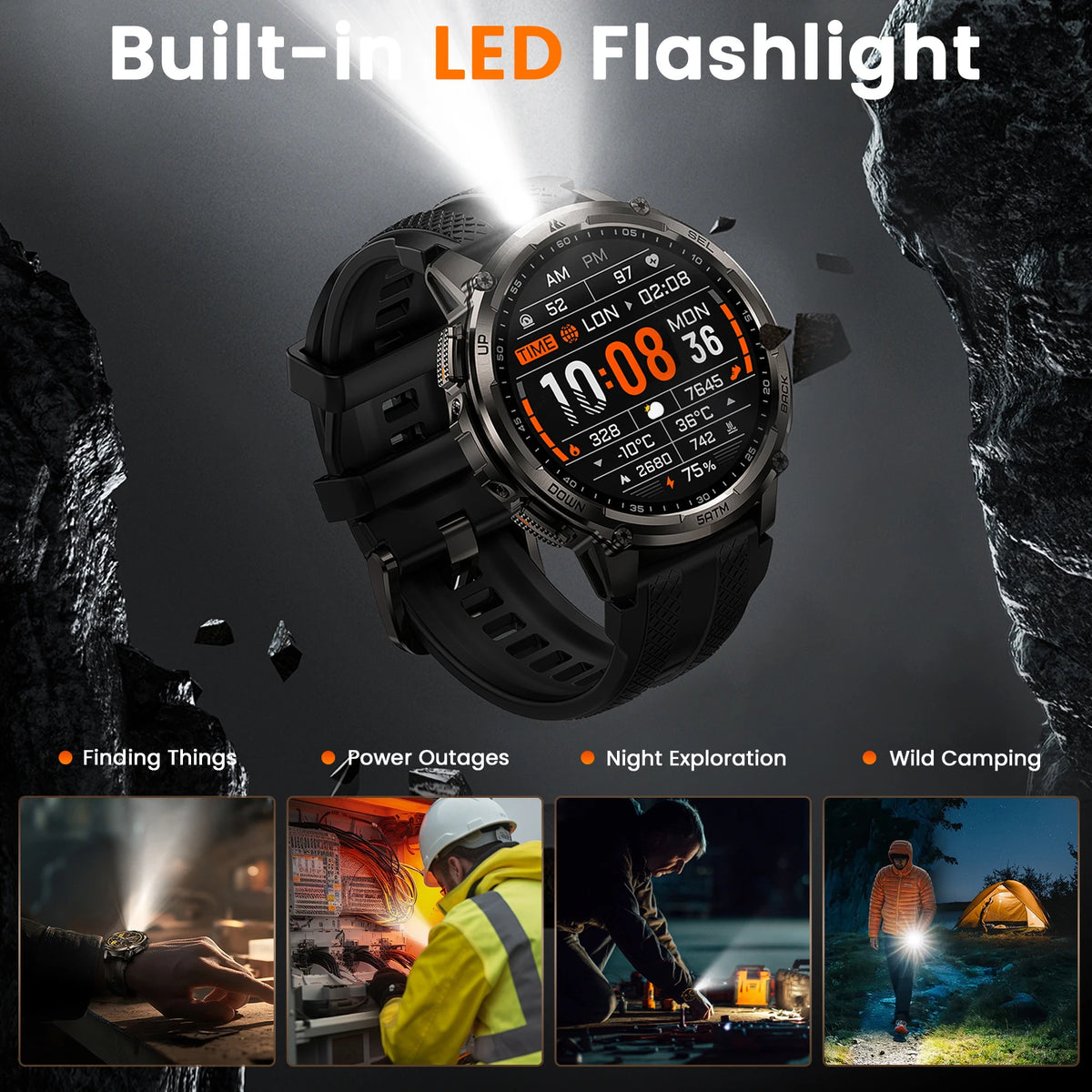 KOSPET Tank T4C Rugged GPS Smartwatch With Flashlight