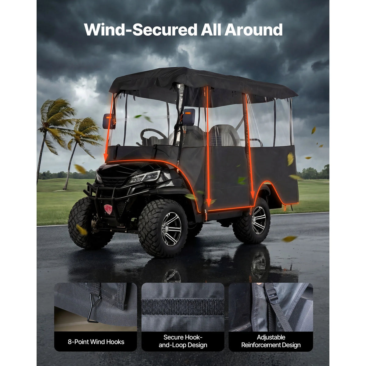 SucceBuy Waterproof Golf Cart Cover Full Enclosure Secure Fit Design