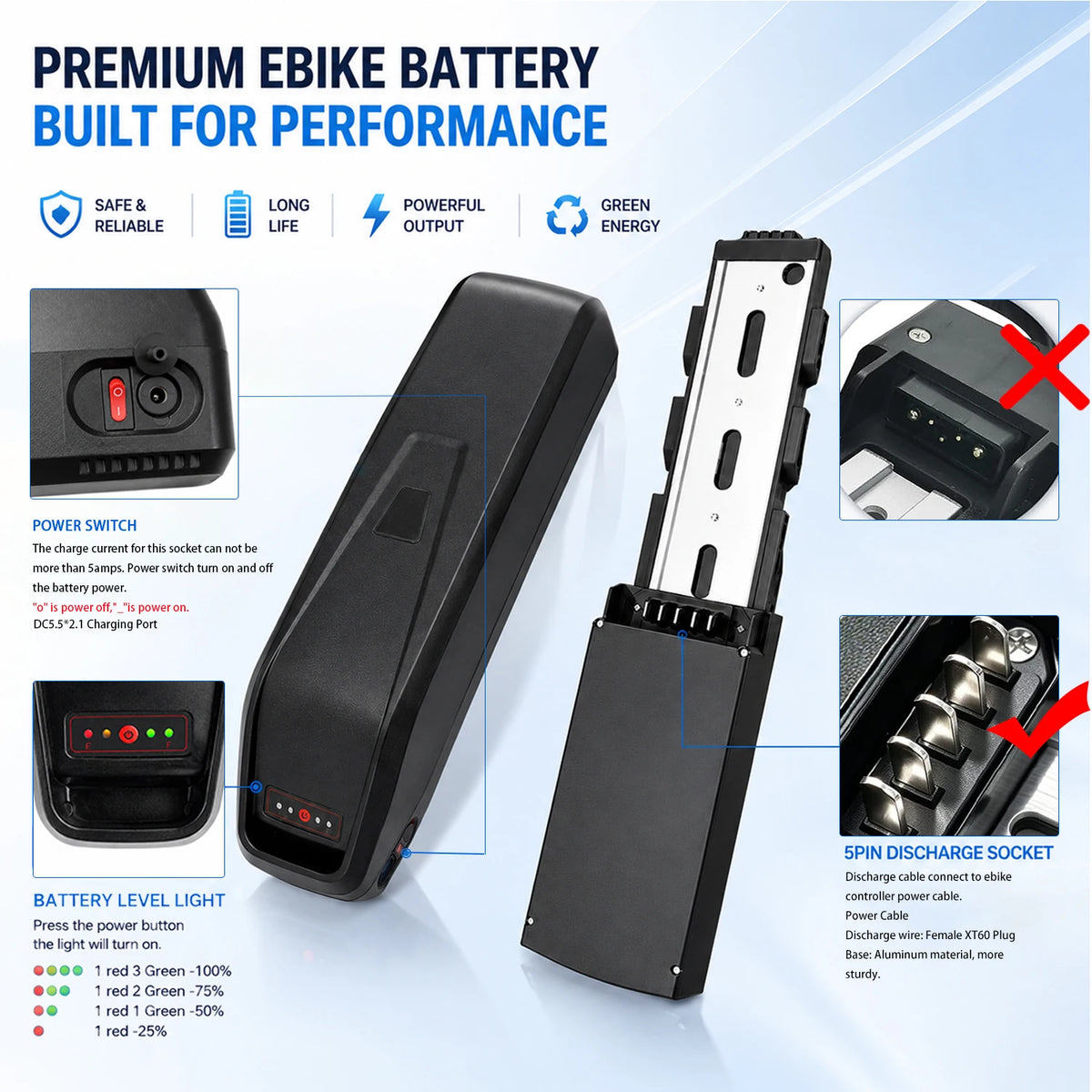 48V E Bike Battery Featuring Internal BMS Compact Charger