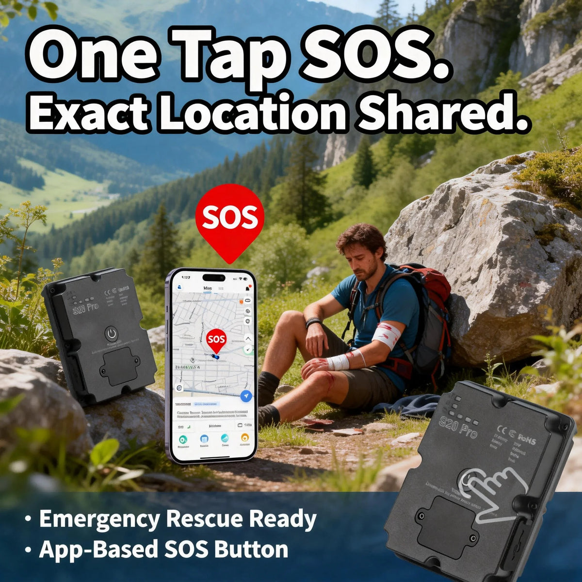 Wanwaytech 4G GPS Tracker for Hiking With Global SOS Alerts