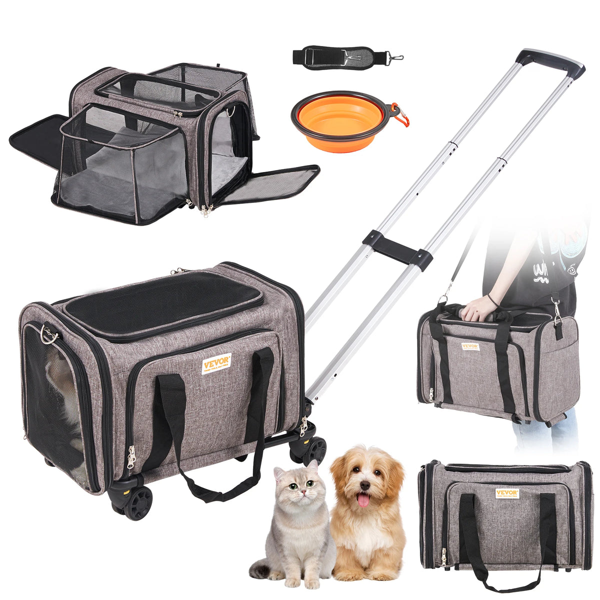 SucceBuy Pet Carrier Backpack With Wheels And Telescopic Handle
