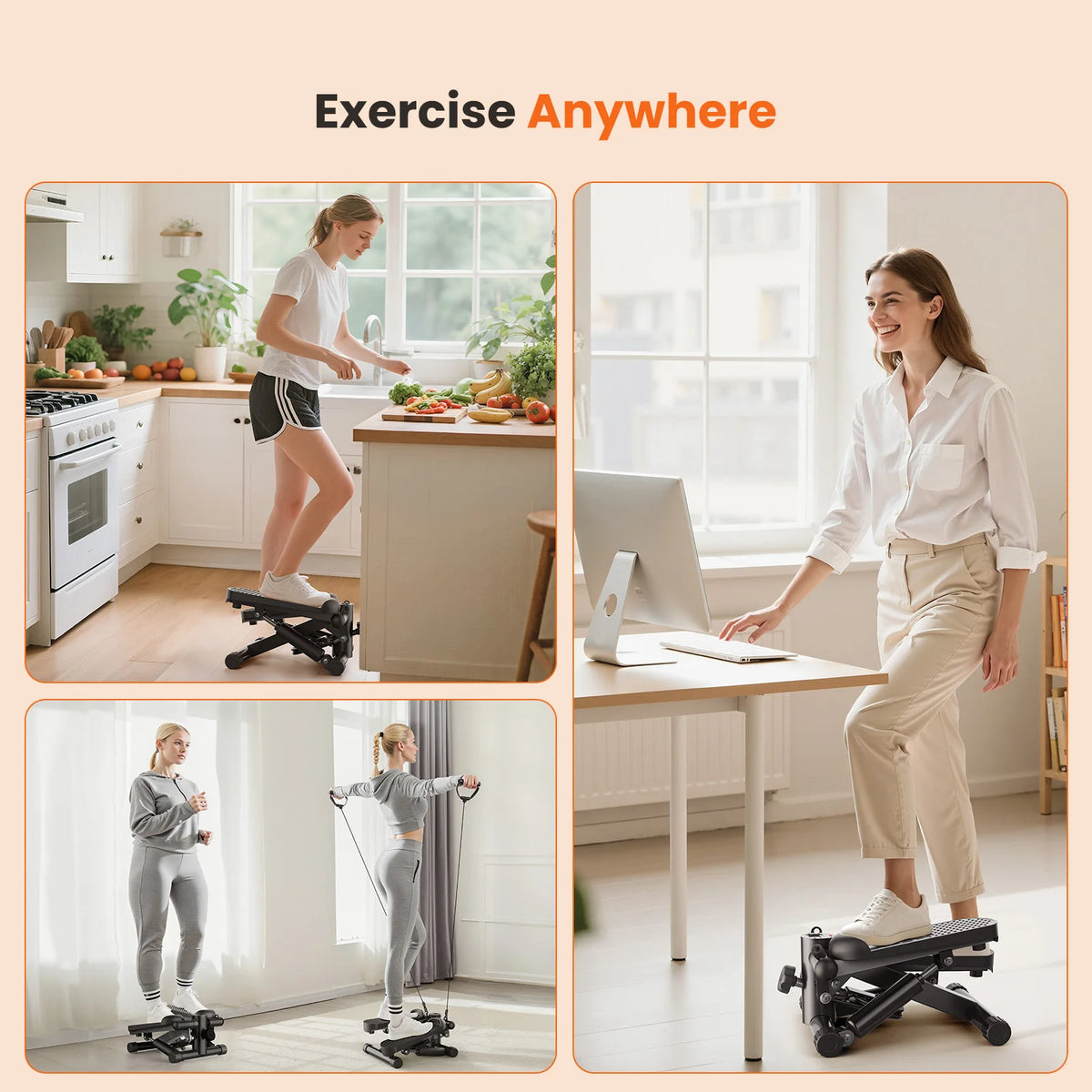 Mini Stepper With Resistance Bands And LCD Monitor For Home Cardio