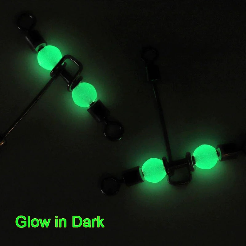 Three Way Fishing Swivels With Glow Beads and Snap Connectors