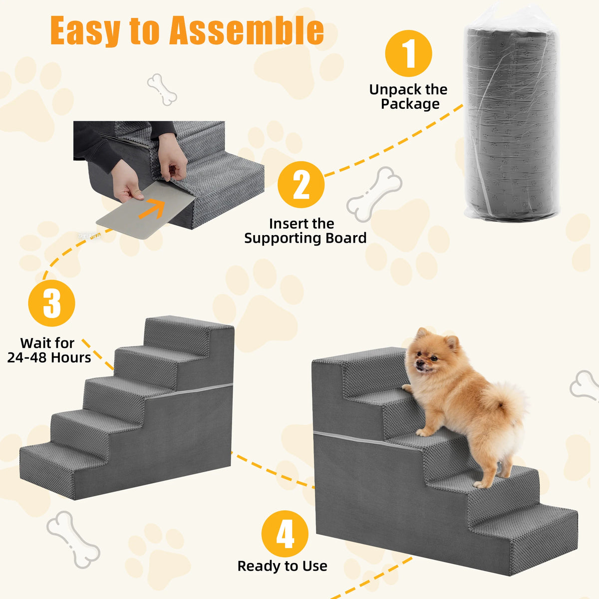 Curved Foam Dog Stairs With Non Slip Steps For Pets