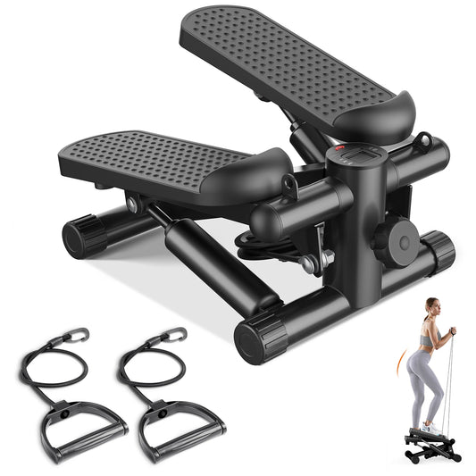 Mini Stepper With Resistance Bands And LCD Monitor For Home Cardio