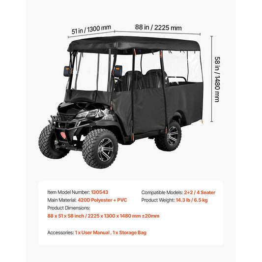 SucceBuy Waterproof Golf Cart Cover Full Enclosure Secure Fit Design