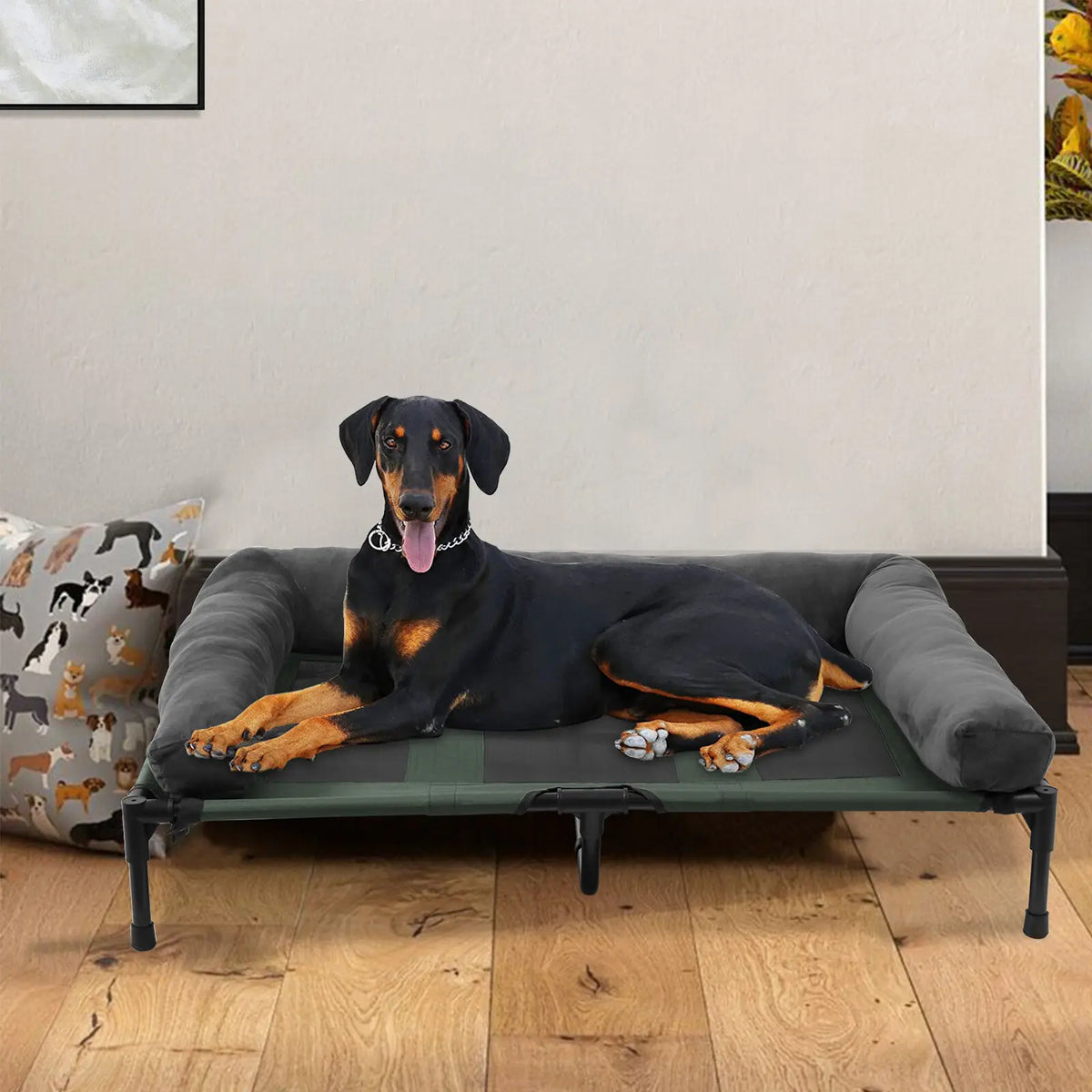 BINGOPAW Elevated Pet Lounger Bed With Detachable Plush Bolster And Cooling Design