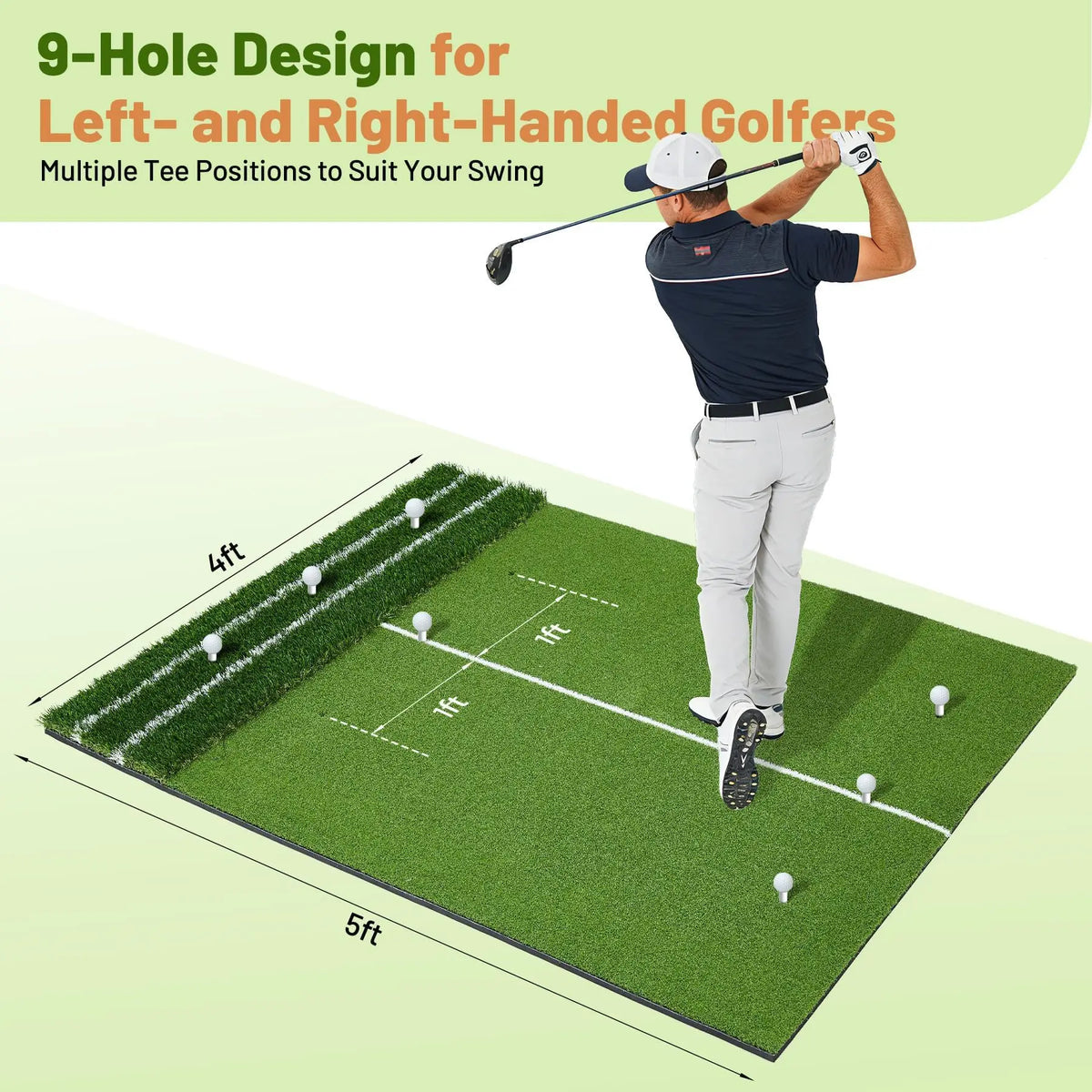HiMISS Dual Turf Golf Practice Mat With Clear Alignment Lines